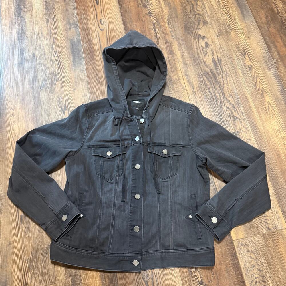 Liverpool Los Angeles Womens L Hooded Denim Jacket Black Meteorite Wash